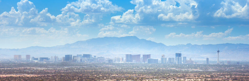 A skyline photo of Las Vegas, Nevada that overlooks neighborhoods and the city.