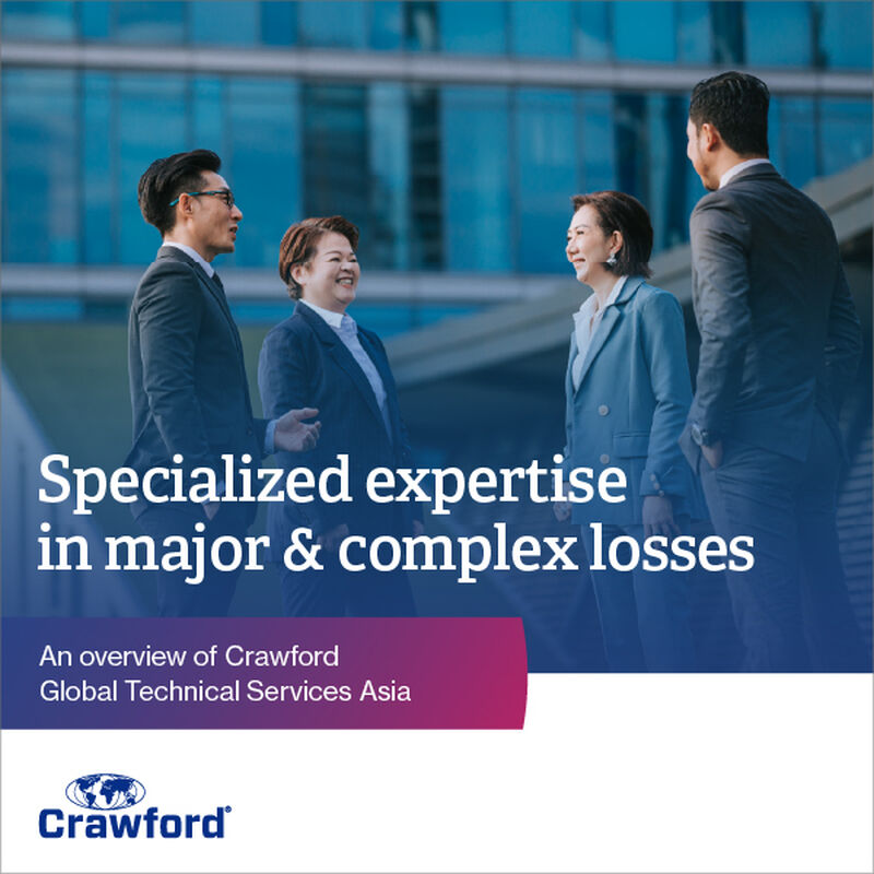 A group of professionals discussing specialized expertise in managing major and complex losses, with a focus on Crawford Global Technical Services Asia