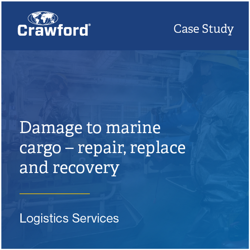 Crawford case study cover on marine cargo damage, highlighting repair, replacement, and recovery in logistics services