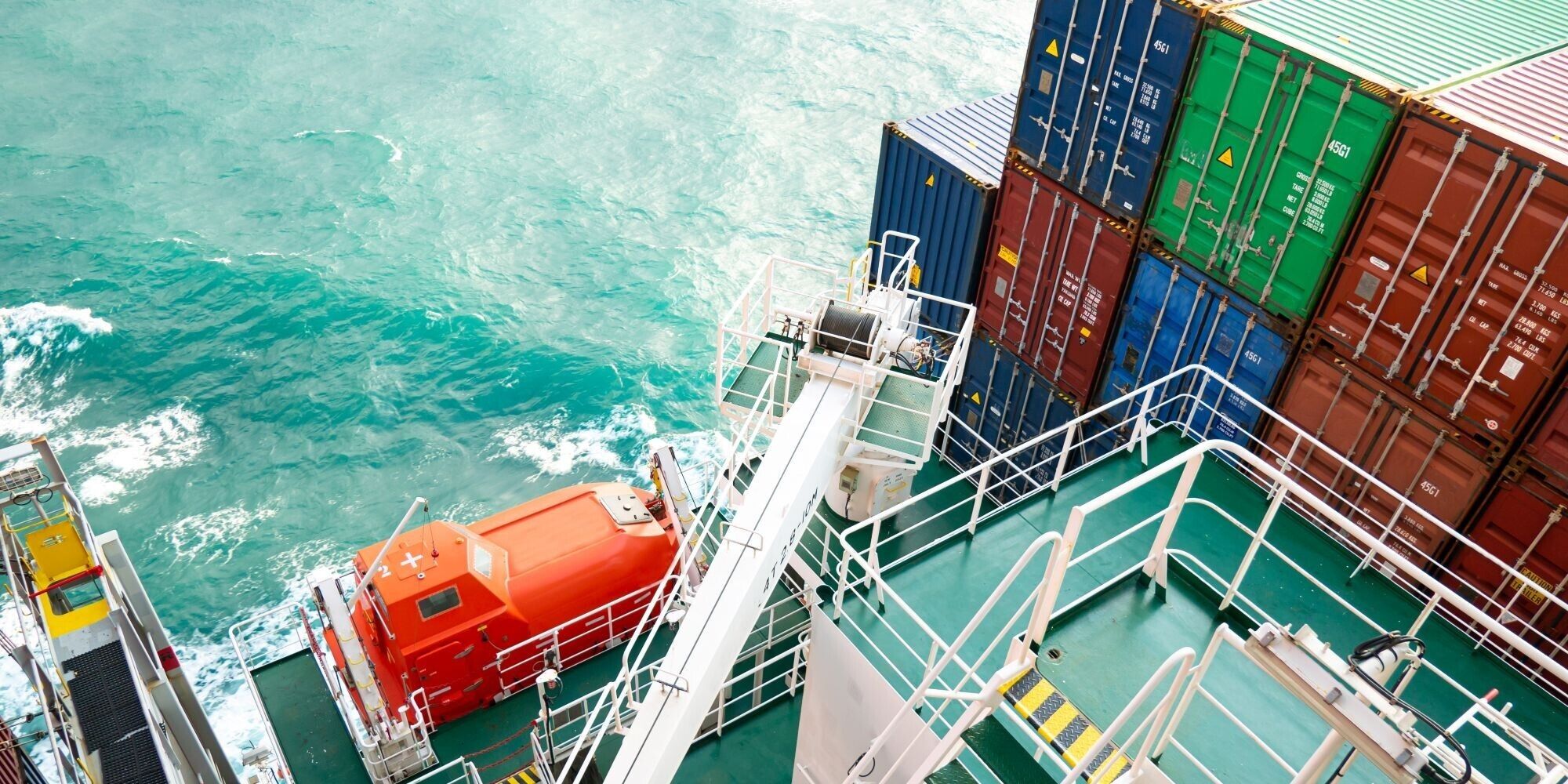 Cargo ship deck with stacked containers