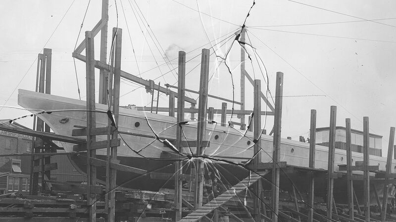 Steamship docked at shipyard