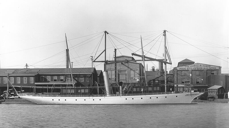 Steamship docked at shipyard